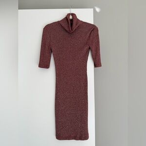 Topshop Burgundy Ribbed Knit Midi Dress Cowl Neck US 2
